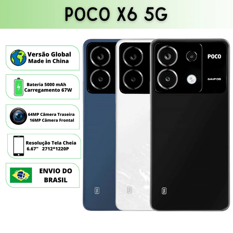 Xiaomi Poco X6 5G Global - Smartphone 64MP, 67W Carregamento Rápido